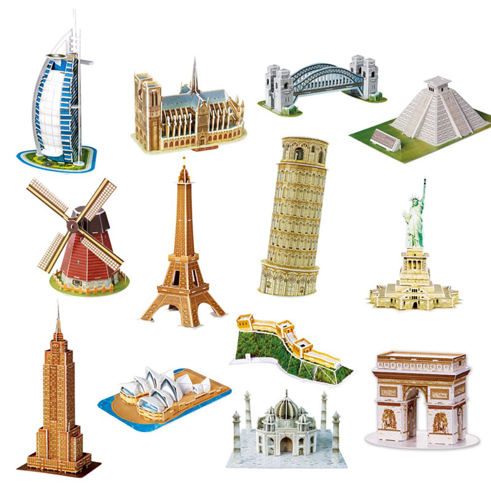 Mini Magic world Architecture Eiffel Tower Statue of Liberty card paper 3D Puzzle building models Educational Toys Kids