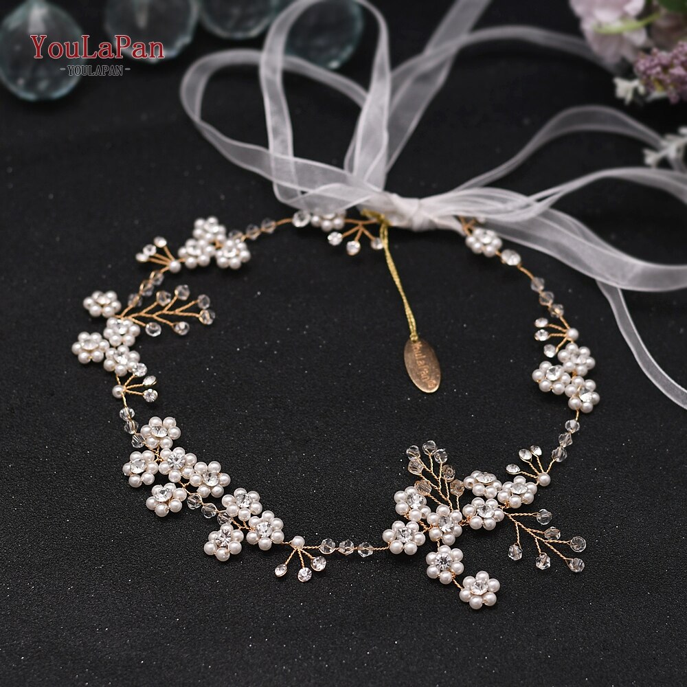 YouLaPan HP129 bohême mariage bandeau perle mariée diadème or diamant mariage casque à la main mariage cheveux accessoires: Default Title