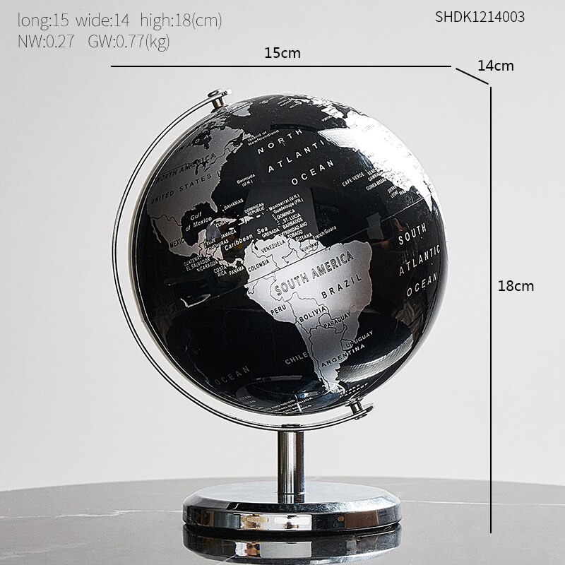 Heminredningstillbehör retro roterande jordklot modernt lärande jordklot barn studie skrivbord inredning världskarta geografi barn utbildning: Svartgrå klot-a