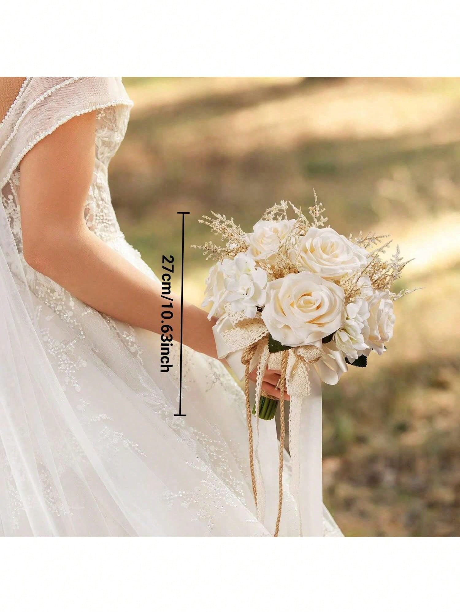 Hochzeitssträuße für sterben braut, brautjungfernsträuße, künstliche blumen, weinroter rosenstrauß für sterben braut, kirchen- und heimdekoration: Weiß