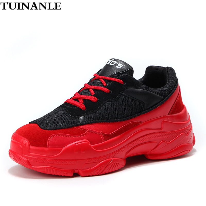 Tuinanle sneakers kvinder røde sko forår efterår åndbar mesh kvinder sneakers zapatos de mujer chunky damesko