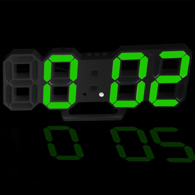 Eenvoudige Moderne Digitale 3D Led Wandklok Wekkers Snooze Klok Met 12/24 Uur Display Home Cedroom Digitale Wandklok e2S: Black green Font