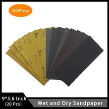 9*3.6 Polegada 20 pçs lixa 320 a 2000 grão molhado seco folhas de lixamento à prova dwaterproof água para carro madeira metal plástico polimento acabamento