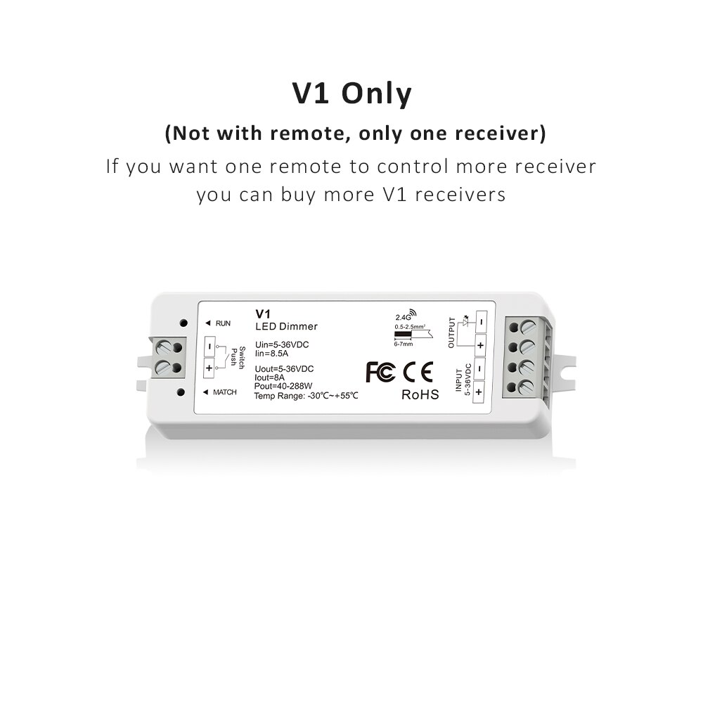 Led Dimmer 12V 24V 5V 36V Desk Mount Rotary Panel 2.4G Rf Pwm Afstandsbediening knop Dimeer Schakelaar Voor Enkele Kleur Licht Strips: V1 Receiver Only
