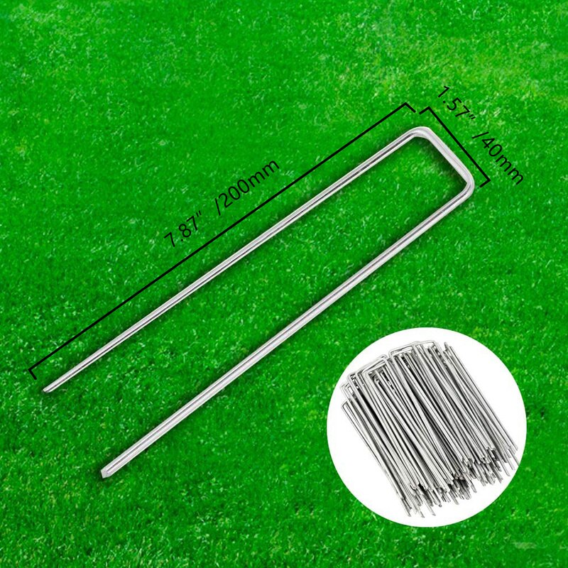50pcs U Shape Galvanized Steel Landscape Pins Garden Stakes Anti-Rust Fence Stakes Ground Stakes Staple Garden Accessories