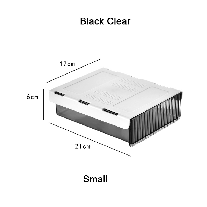 Self-Adhesive Under Desk Drawer Organizer Hidden Space Saving Office Supplies Storage Box Slide Out Pencil Tray Closet Organizer: Small Black Clear