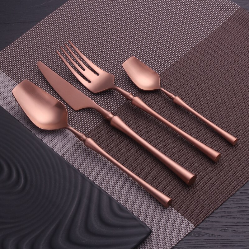 Lyxiga servisset gyllene bestick 304 rostfritt stål bestick middagsset vitguld sked gaffel kniv bestick kit servis set: Roséguld 4 st