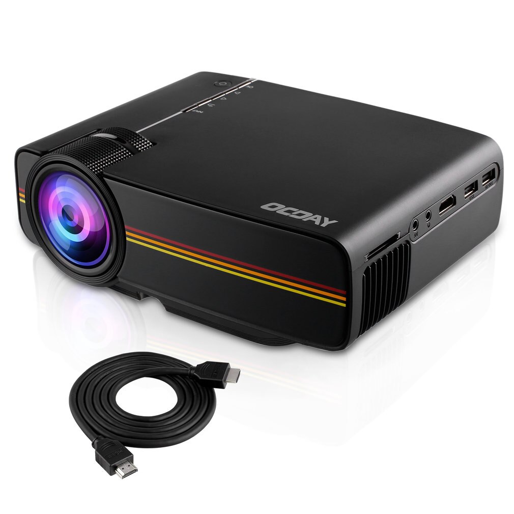 OCDAY portátil 800x480 píxeles HDMI 1200LM de larga duración ajustable Multi-medios Home Theater LCD imagen HD LED proyector Digital