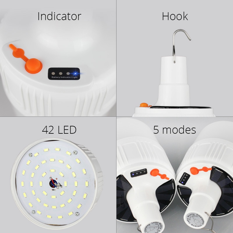 SHENYU-Lámpara solar recargable para bombilla LED con mando a distancia, lámpara portátil recargable por energía solar, control remoto, luz nocturna de emergencia, para exterior, camping