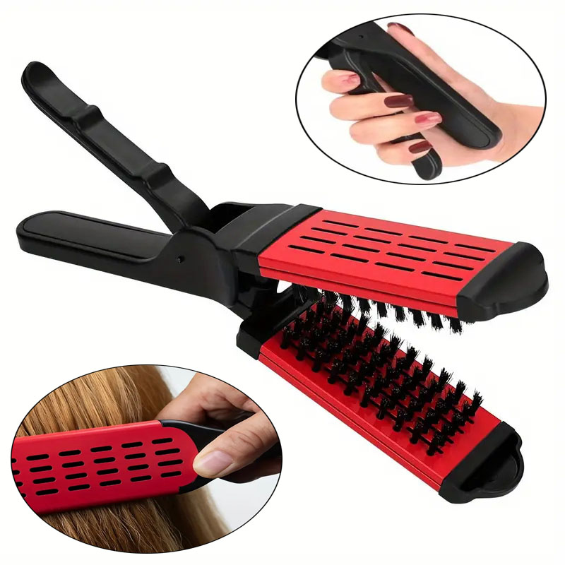 V-formad hårplattningsborste kam med borst antistatisk dubbelsidig platt hårklämma kammar frisörstylingverktyg