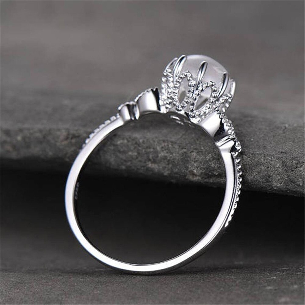 Vrouwelijke Kleine Maansteen Open Verstelbare Ring Zilver Kleur Bridal Engagement Ring Vintage Zirkoon Steen Trouwringen Voor Vrouwen
