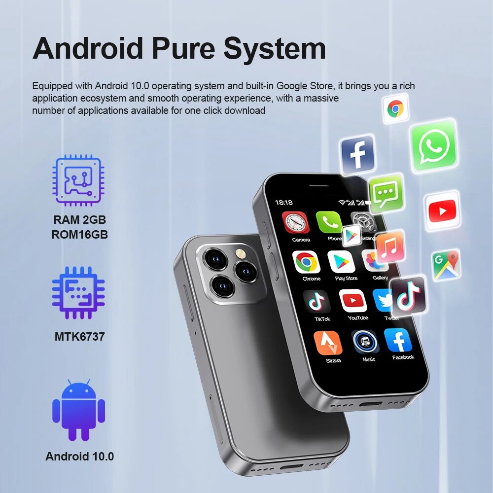 SERVO KING8000 Mini smartphone di rete cellulare 4G Android 10.0 2 GB + 16 GB Display da 3 "Camera da 5 MP Doppia SIM con Play Store WhatsAPP