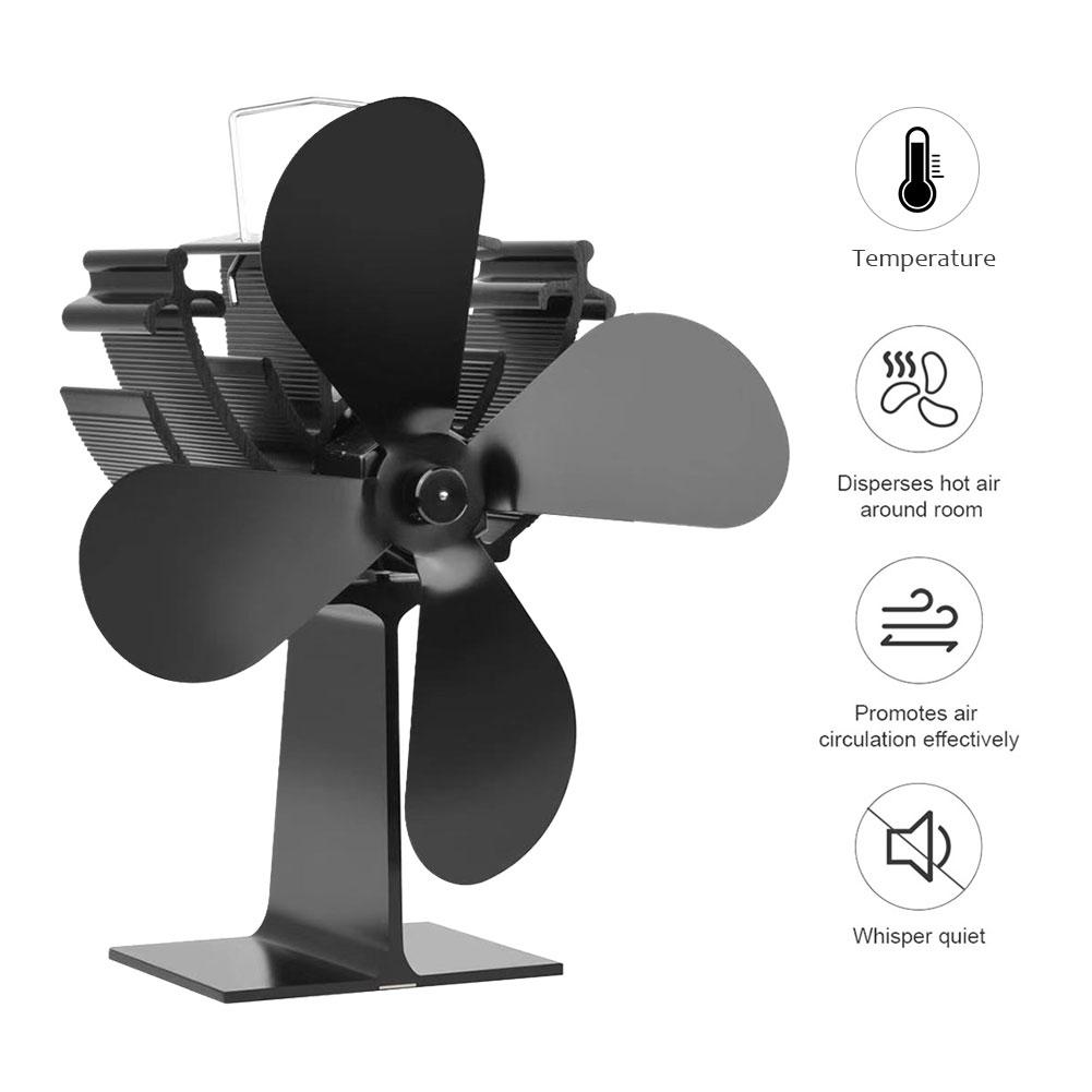 Black Fireplace 4 Blade Heat Powered Stove Fan wit... – Grandado