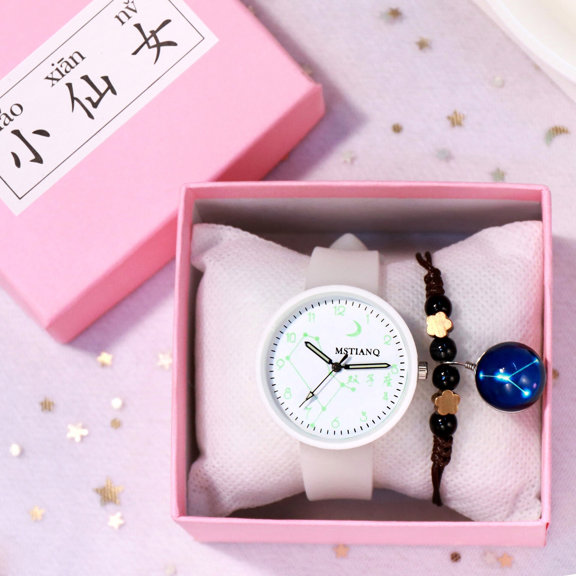 12 sterrenbeelden lichtgevende dameshorloges 1 set armband polshorloges siliconen band quartz horloges relogio feminino: Gemini geen doos