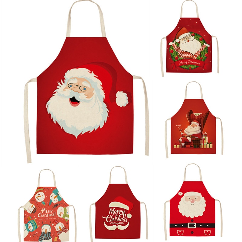 Tablier de noël pour adultes | Motif de père noël, joyeux noël pour enfants, bavoir en coton et en lin, accessoire de cuisine, outils de nettoyage pour la maison