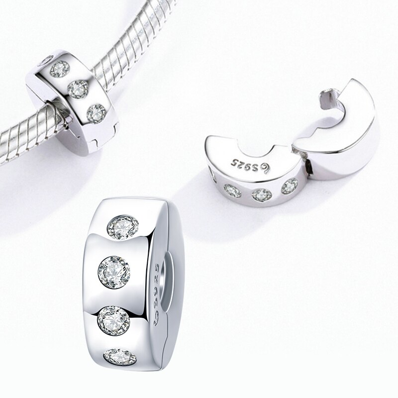 BISAER Autentico 925 Sterling Silver Fermacorda e ganci Clip di Cuore star Fascino Sereno CZ misura Branelli di Fascino Argento 925 Braccialetto Monili Che Fanno: EFC165