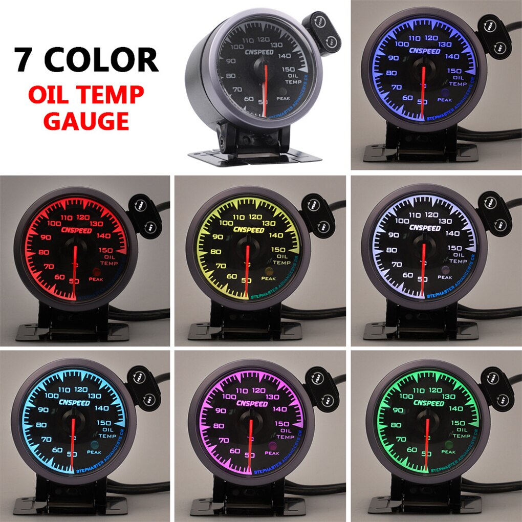 Universal Car Oil Temperature Gauge 12V 2.5 Inch 60mm 7 Color Engine Oil Temp Meter Gauge