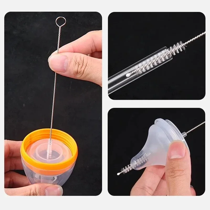 Edelstahl Biegen Stroh Pinsel Reiniger Weiches Haar Saug Glas Rohr Reinigung Pinsel Baby freundlicher Flasche Pinsel Langen Griff Wiederverwendbar