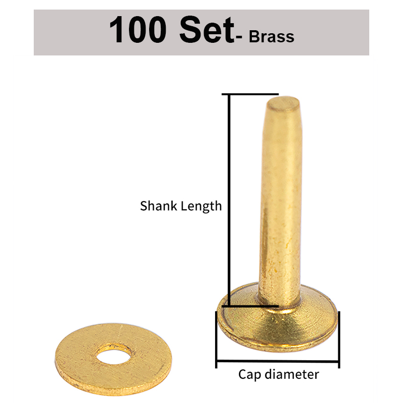 WUTA 50/100 Juego de remaches de cuero de latón macizo con rebabas, tachuelas de remache de cobre, sujetadores permanentes para manualidades, cinturones, coleteros, puentes: S / Zinc envejecido