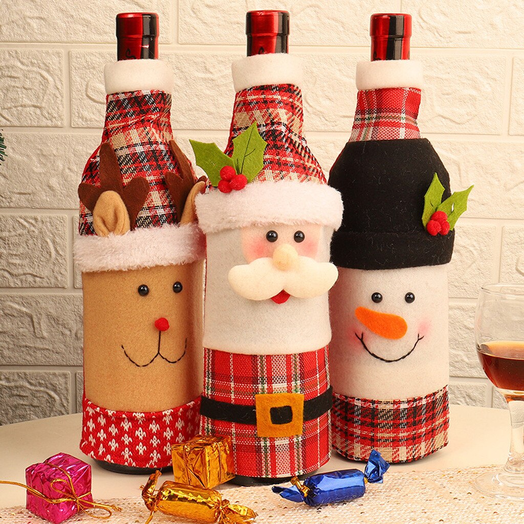 Kerst Wijnfles Decor Kerstman Sneeuwpop Herten Fles Cover Kleding Keuken Decoratie voor Nieuwjaar Xmas Etentje