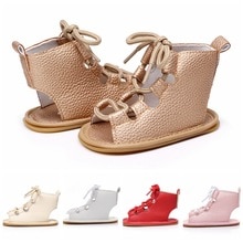 Zomer Baby Meisje Sandaal Pu Leer Lace Up Baby Peep Toe Platte Peuter Strand Schoenen Sandalen & Klompen