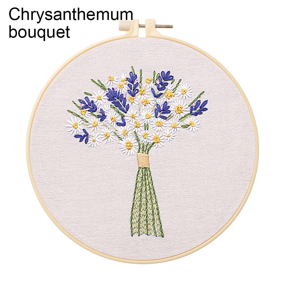 A Full Range Of Printed Embroidery Starter Kits With Patterns Instructions Adult Beginners Multicolor Manual Sewing Craft Kits: Chrysanthemum