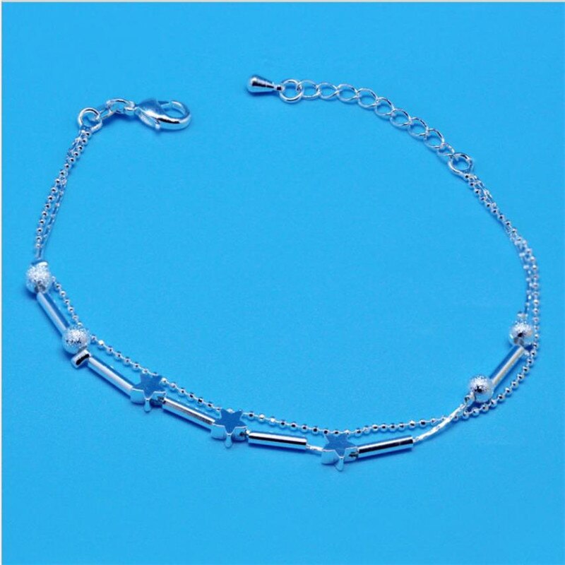 Vintage Dame Ster Double Layer Armbanden Voor Vrouwen Sieraden 925 Sterling Zilveren Enkelbanden Meisjes Prinses Accessoires Lady