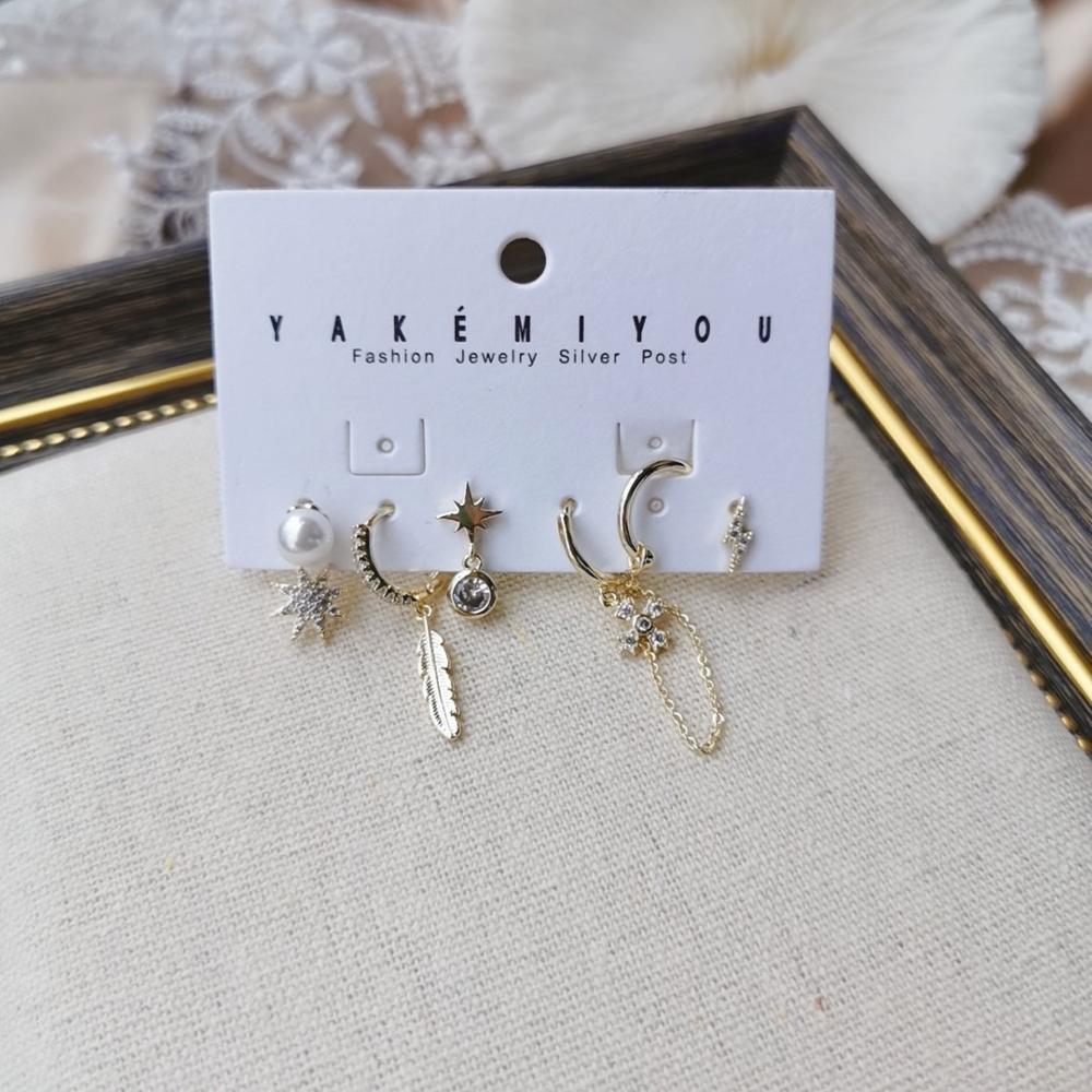 exquise perle feuilles foudre cerceau boucles d'oreilles ensemble coréen mignon étoiles ensembles cerceau boucles d'oreilles pour femmes bijoux