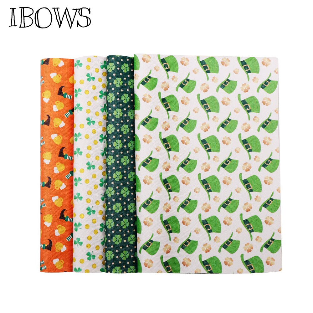 IBOWS 22*30cm Synthetisch Leer Stof St. Patrick Dag Faux Vinyl Leather Bedrukte Stof DIY Hairbow Ambachten Naaien materiaal