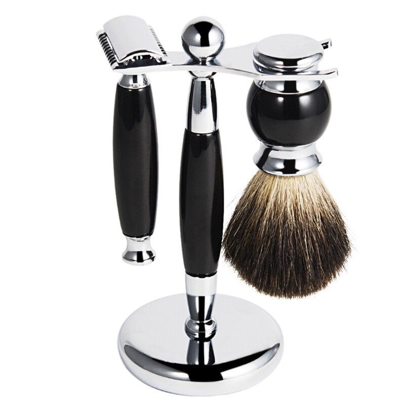 Kit de rasage manuel pour hommes, brosse de nettoyage de barbe, support de rasoir, ensemble d'outils de toilettage: Black