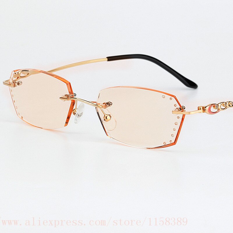 Leesbrillen dames strass leesbrillen computerbrillen voor werk randloos montuur gouden presbyopische optische brillen