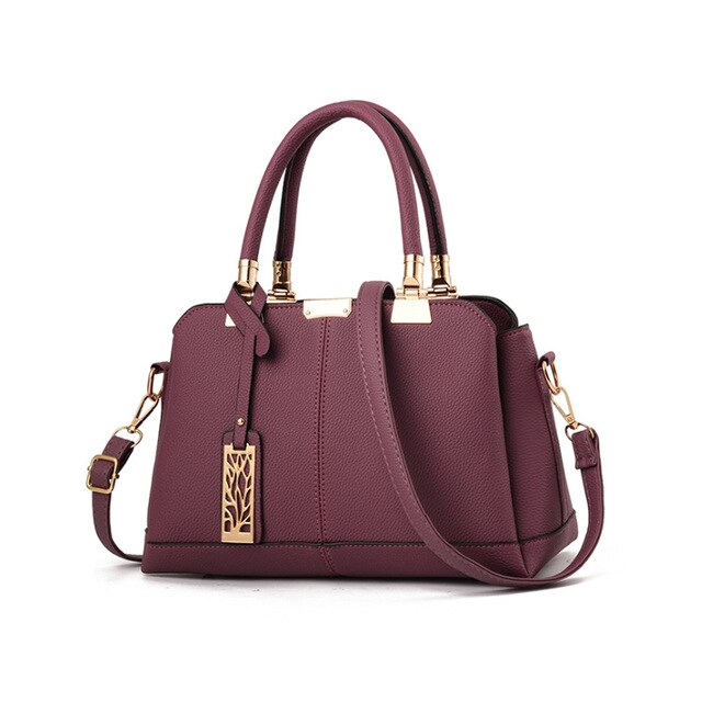 Yogodlns PU Leather Women bag Shoulder Bag Tree Branches Metal Decor Solid color feminina Handbag crossbody bag: darkpurple