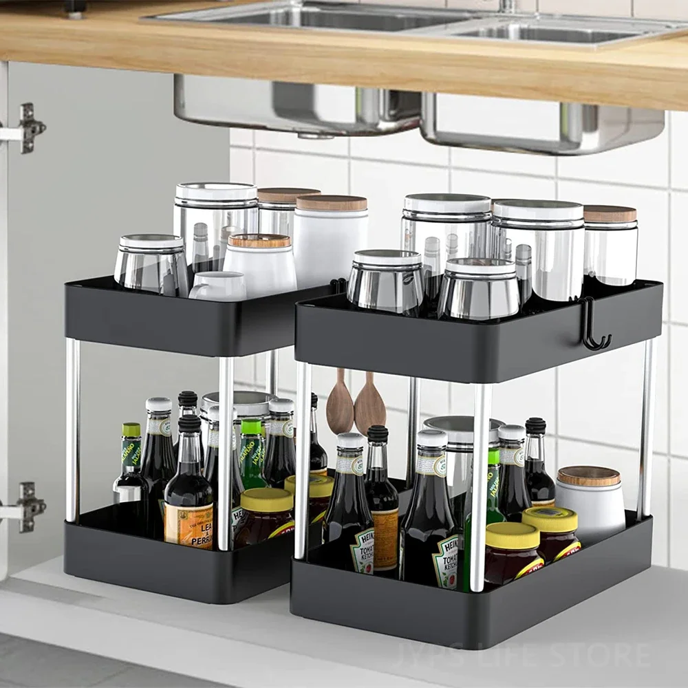 1/2 Stuks Onder Gootsteen Opslag Organizer 2 Tier Lade Multifunctionele Rek Kast Onder Gootsteen Opbergrek Badkamer Keuken Organizer