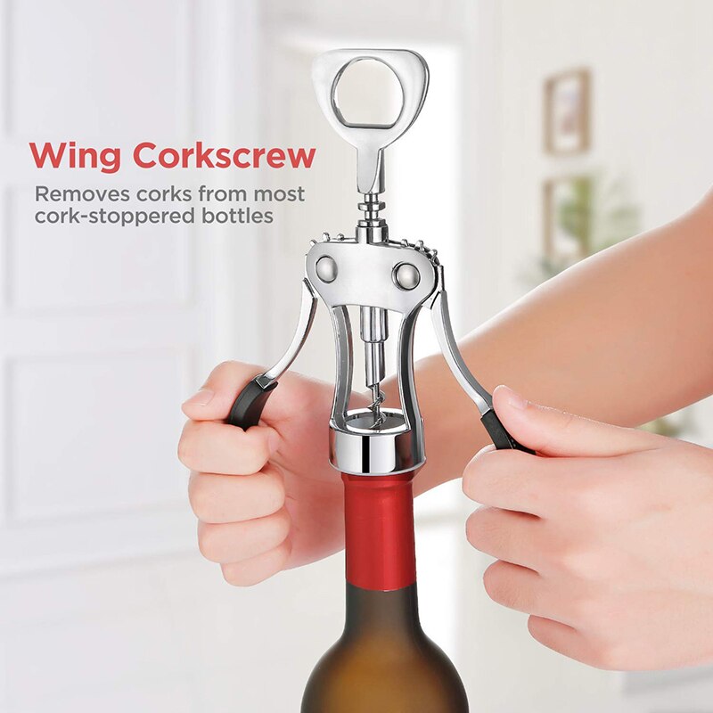 Sacacorchos de ala multifuncional corcho de vino y tapa de cerveza removedor de abrebotellas, herramientas de restaurante de cocina/accesorios de Bar