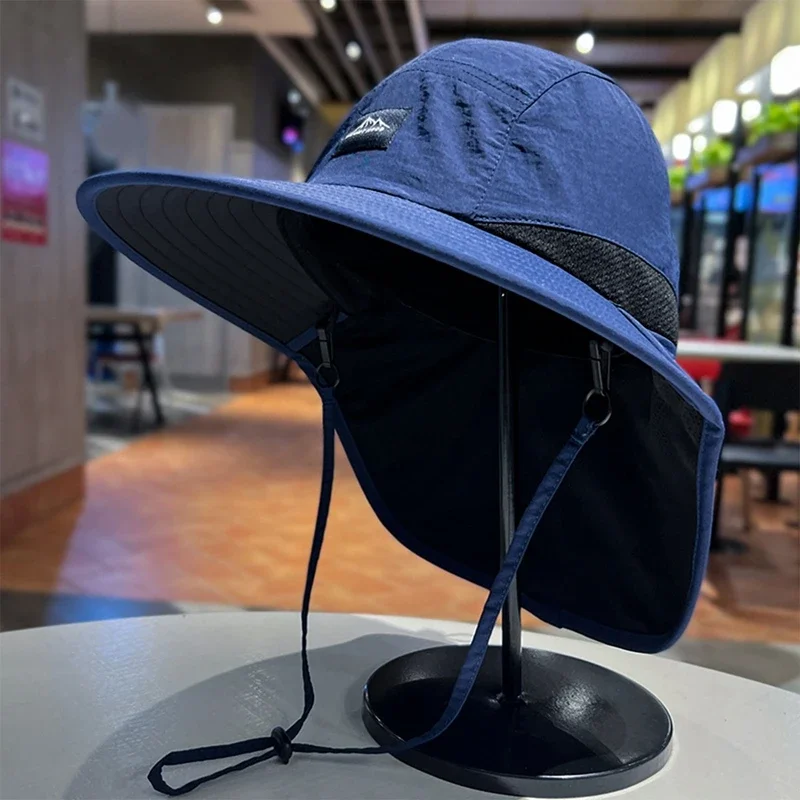 Unisex Summer Wide Brim Waterproof and Quick-drying Panama Caps Outdoor Visor Bucket Hats Mesh Breathable Sun Hat with Neck Flap: Lavendel