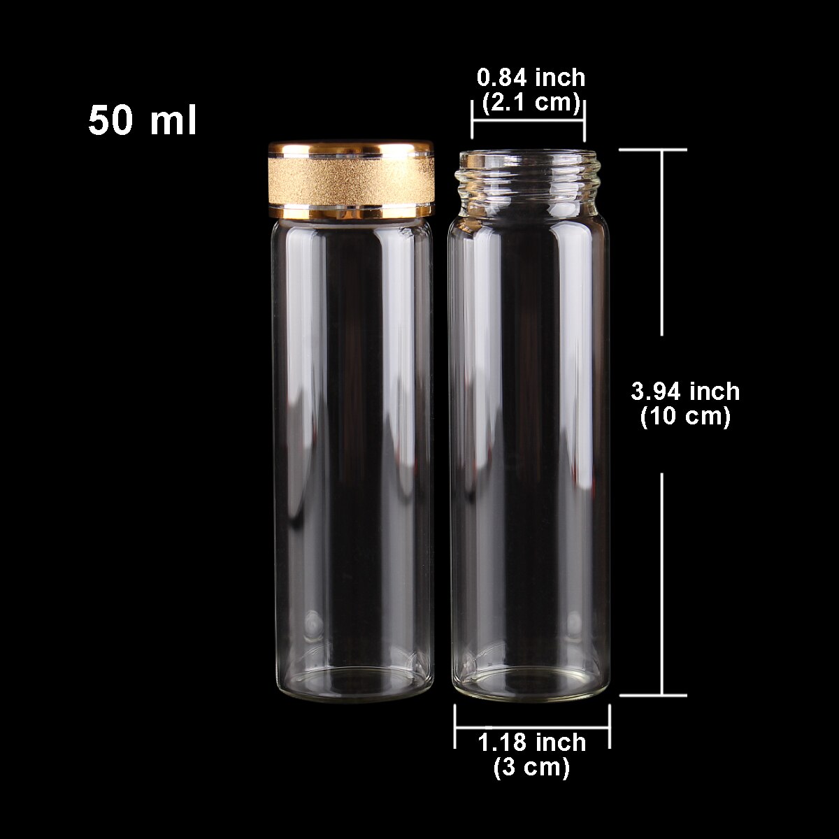 5pcs 50ml Glass Bottles with Golden Frosted Lids Potion Bottles Glass Vials Perfume Bottles Spice Jars Size: 30*100mm