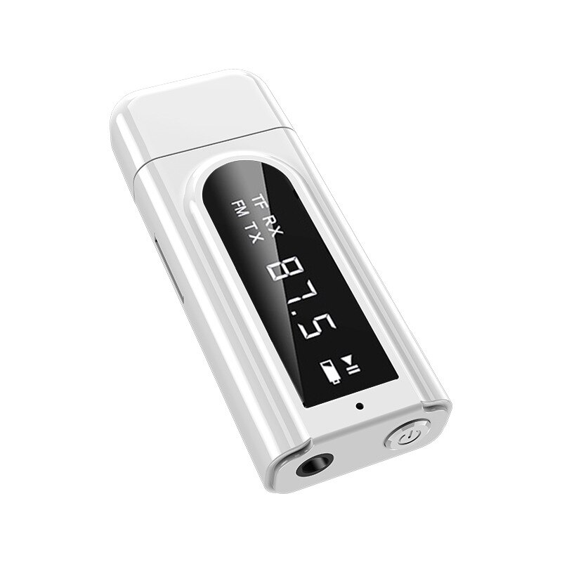 Usb Led Auto Fm Modulator 3.5Mm Aux Jack Bluetooth 5.0 Dongle Ontvanger Zender Carkit Ontvanger Wireless Audio Adapter: WHITE