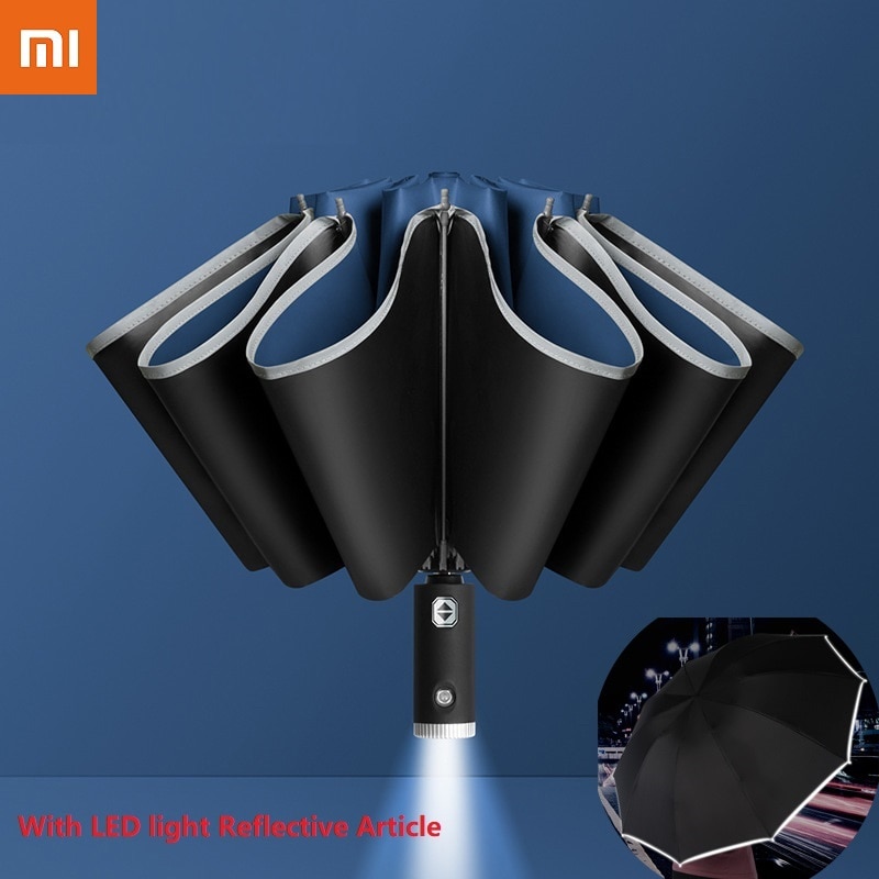 Xiaomi Auto Open Close Light-emitting LED Reverse Umbrella Ten-bones Three-folding Automatic Business Umbrella with Light