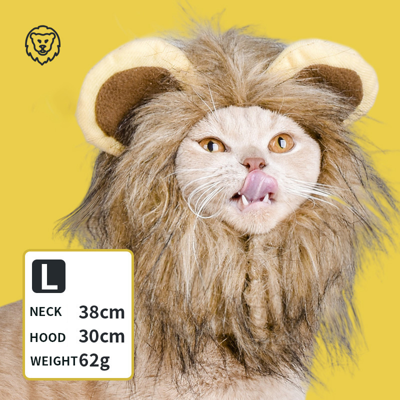 Peluca de gato de melena de León, sombrero para cachorro y gato, accesorio de decoración para mascota, gorro de pelo de lujo, gorro de Orejas de conejo y oso: L Lion