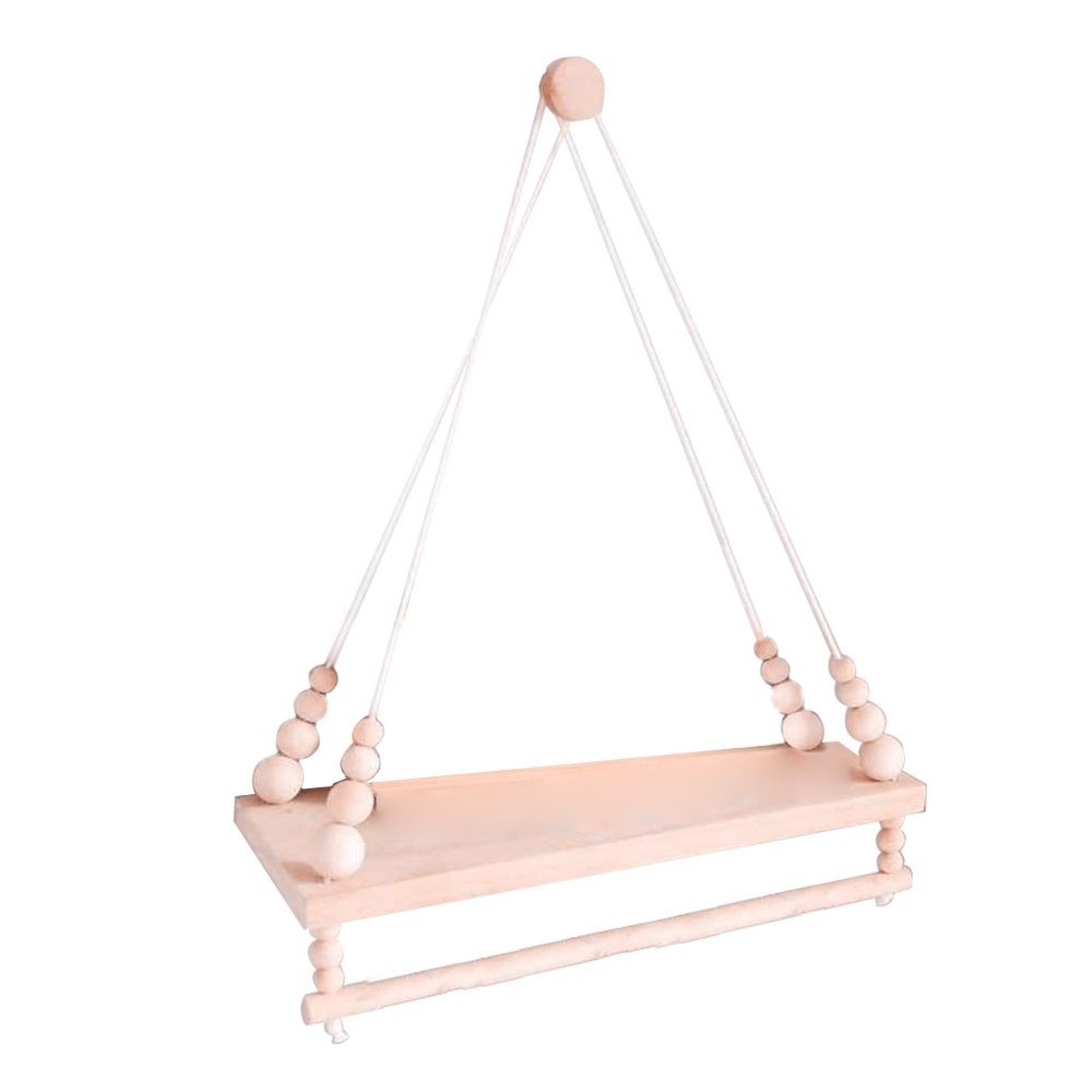 Wooden Beads Board Wall Hanging Storage Shelf Kids Bedroom Decor Photo pine board: Brown