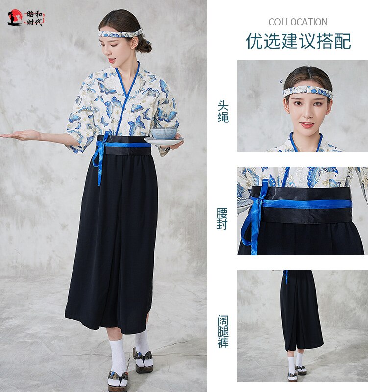 Sushi Restaurant Chef Uniform Kimono Japanese Style Print Work Clothes Pick Size