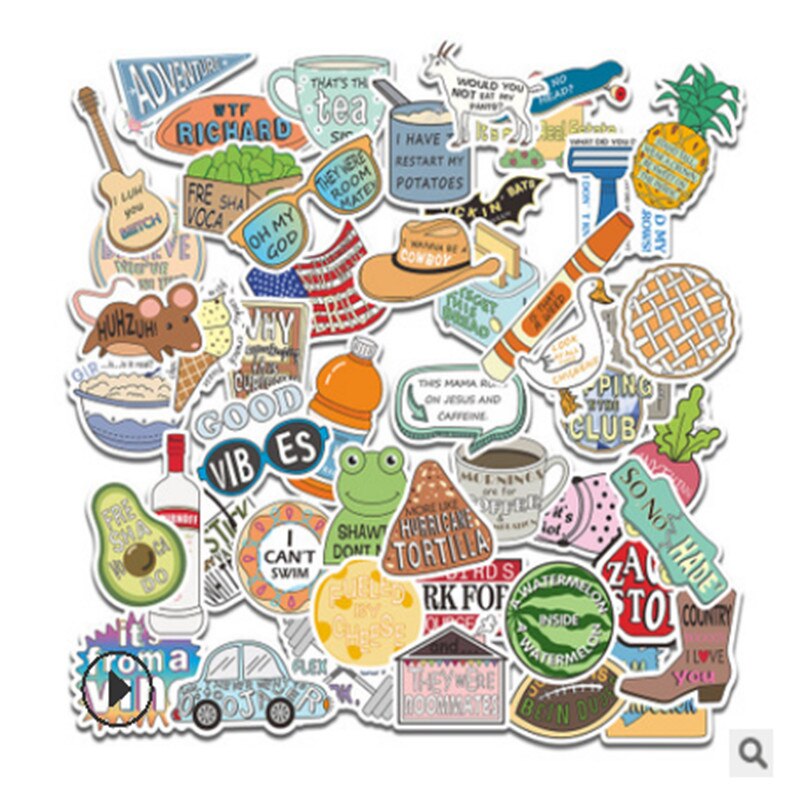 50Pcs Vinyl Stickers Girl Essential Stuff for Water Bottles Stickers Photo Luggage Laptop Skateboard Suitcase Trendy Stickers: C