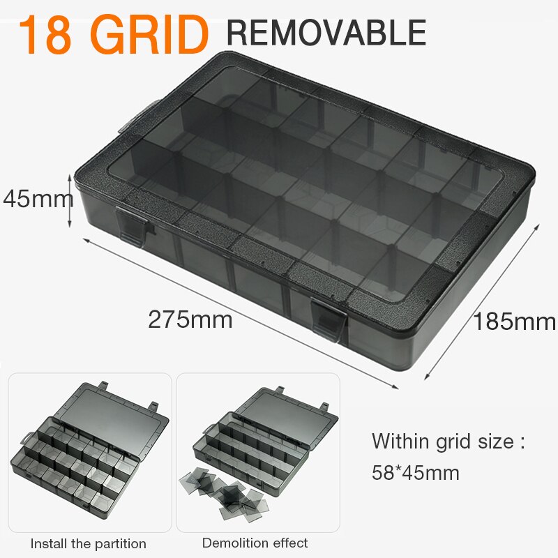 Removable Plastic Portable Parts Box Screw Storage Box Metal Parts Hardware Tool Screwdriver Auto Repair Tool Box: 18 GRID REMOVABLE  C