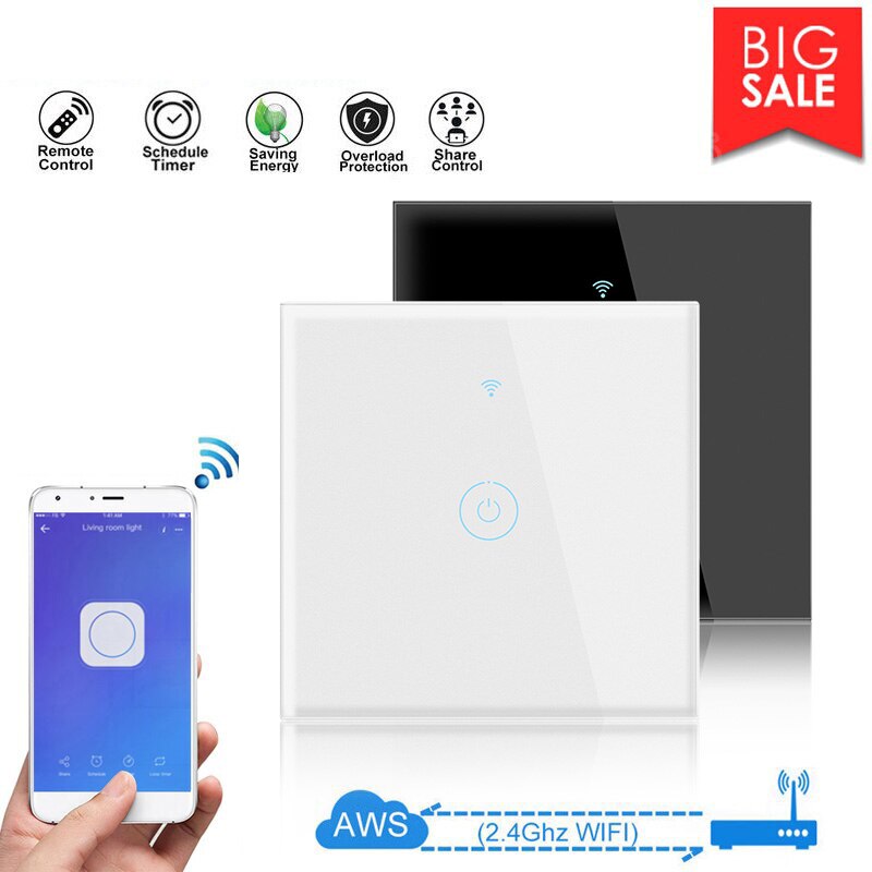 Smart Home No Neutral Wire Required Smart Touch Switch Wifi Wall Light Switch Single Fire Wire Switch Alexa Google Home Tuya App