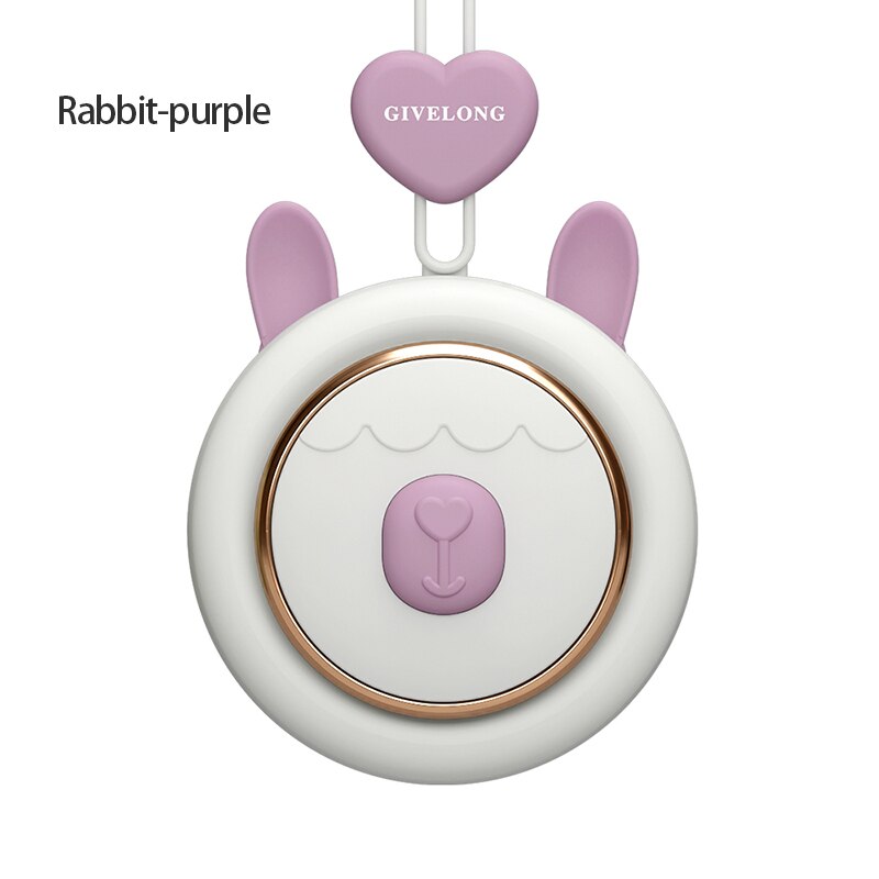 2021 nowy 1PC mini bezłopatkowy opaska na szyję wentylator bezprzewodowy słodkie zwierzątko wiszące liny przenośne wentylatory ładowania USB 3rd koła zębate prędkości wentylować: królik purpurowy