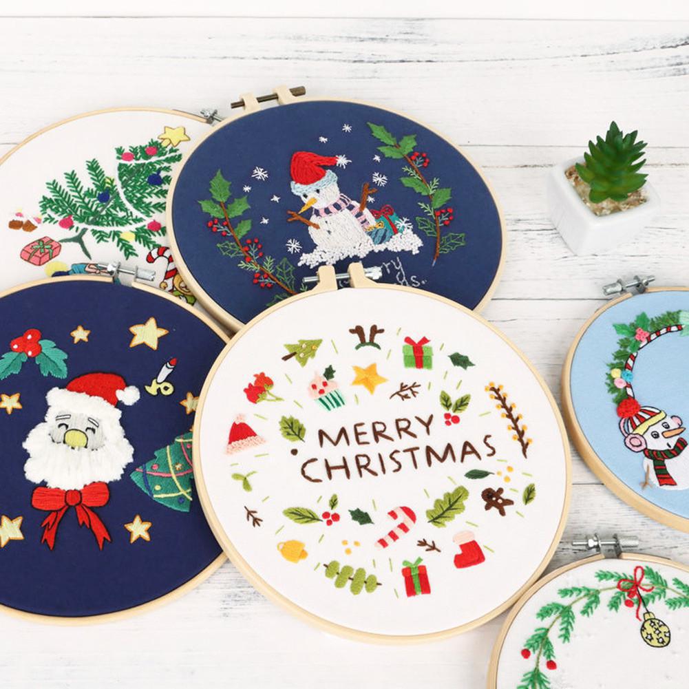 Christmas Patterns Embroidery Kit for Beginners Cross Stitch Embroidery Hoop Embroidery Color Floss Kit