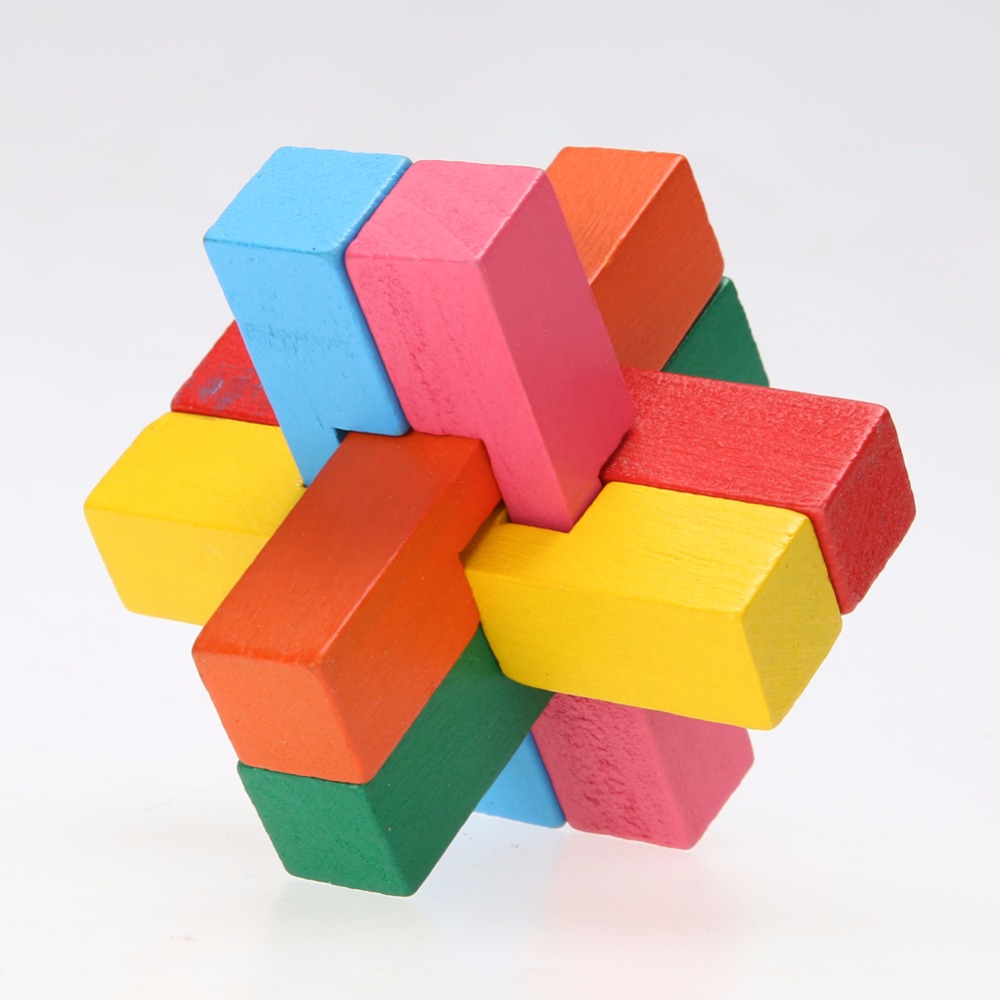 4 Stks/partij 3D Kleurrijke Kong Ming Luban Lock Houten Speelgoed Puzzel Hersenen Tease Kinderen Speelgoed Puzzel Speelgoed Voor Kinderen volwassenen Hout Speelgoed