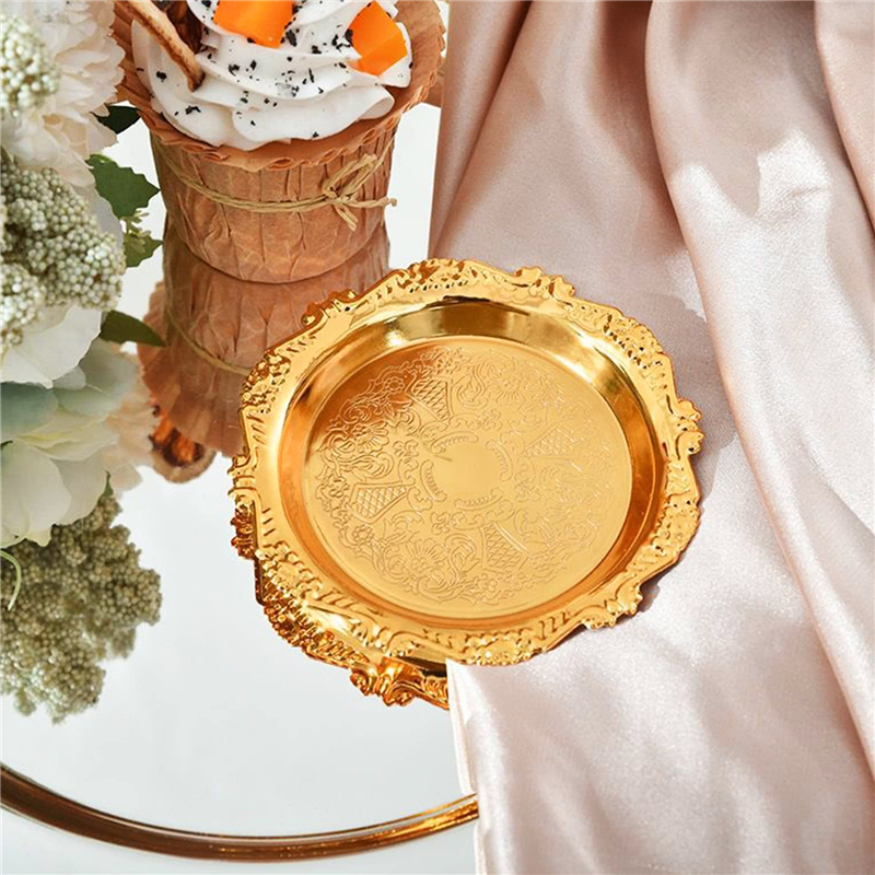 Metal Cake Plate Afternoon Tea Pastry Tray Home Living Room Coaster Snack Plate Fruit Plate Jewelry Storage Plates Ornaments: black