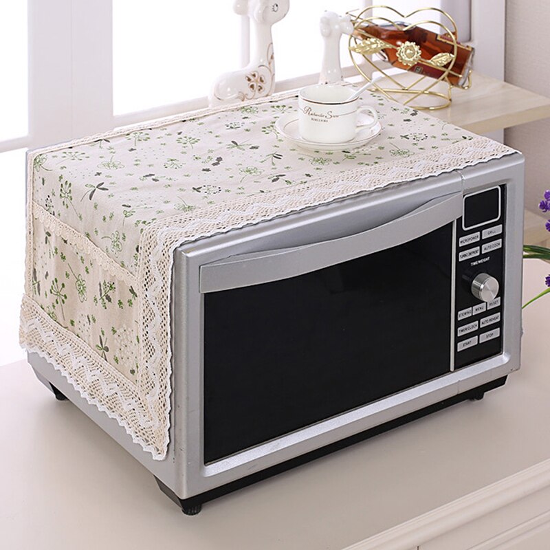 Household Kitchen Microwave Cover Linen Fabric Dust-Proof And Oil-Proof Microwave Oven Protective Cover Kitchen Accessories: green flower