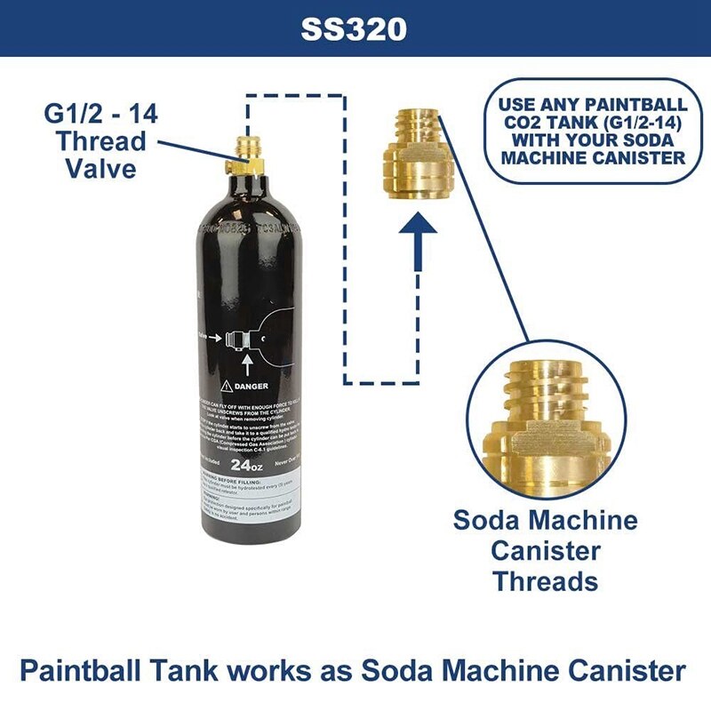 Ss320 adapter konverterer  co2 tank til sodavandsmaskine tankbeholder, sodavand  co2 club cylinder tank